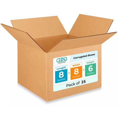 IDL PACKAGING 8L x 8W x 6H Corrugated Boxes for Shipping or Moving, Heavy Duty, 25PK B-886-25